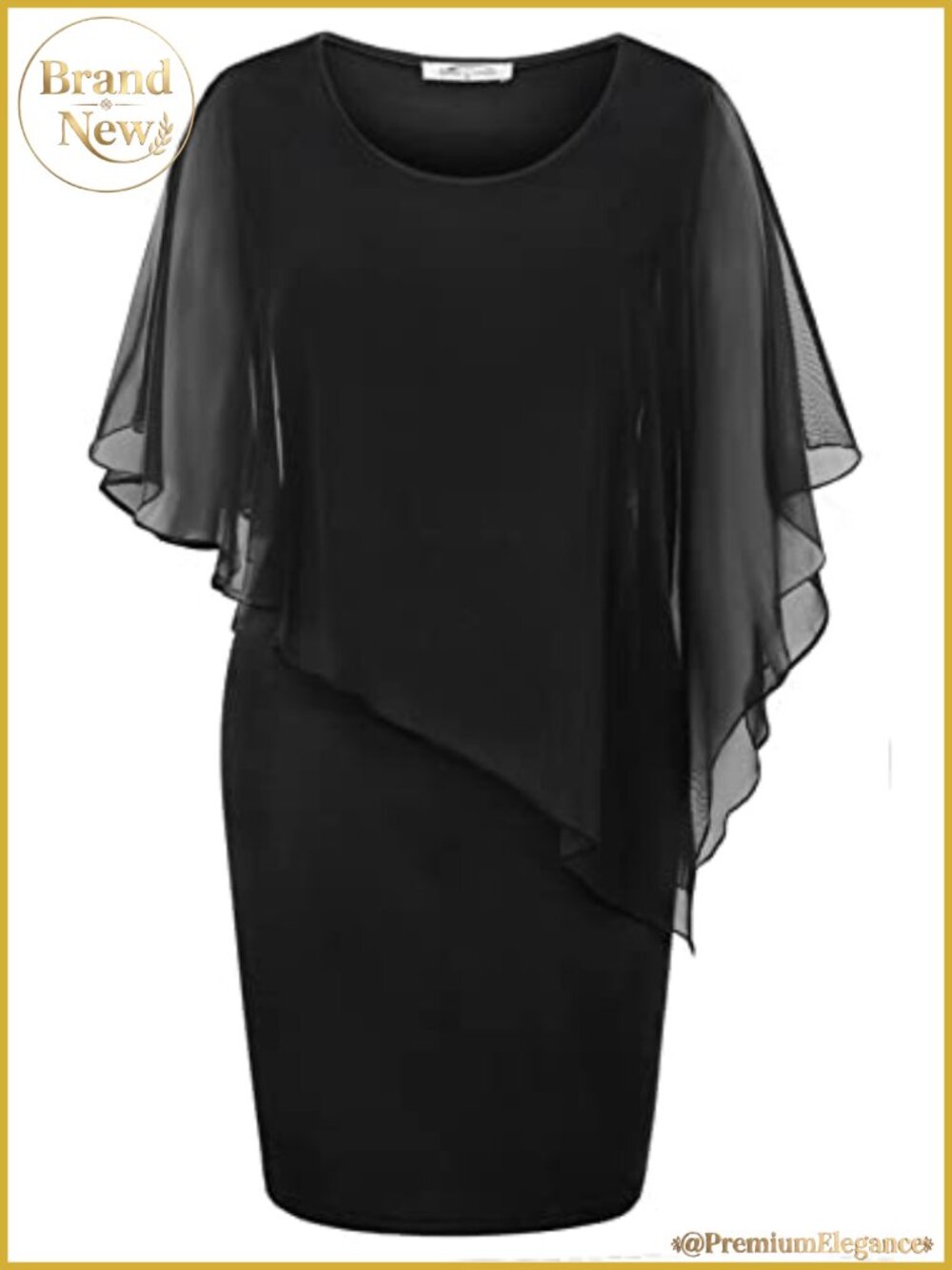 Women's Mesh Cape Overlay Bodycon Knee Length Pencil Dress for Wedding Guest
